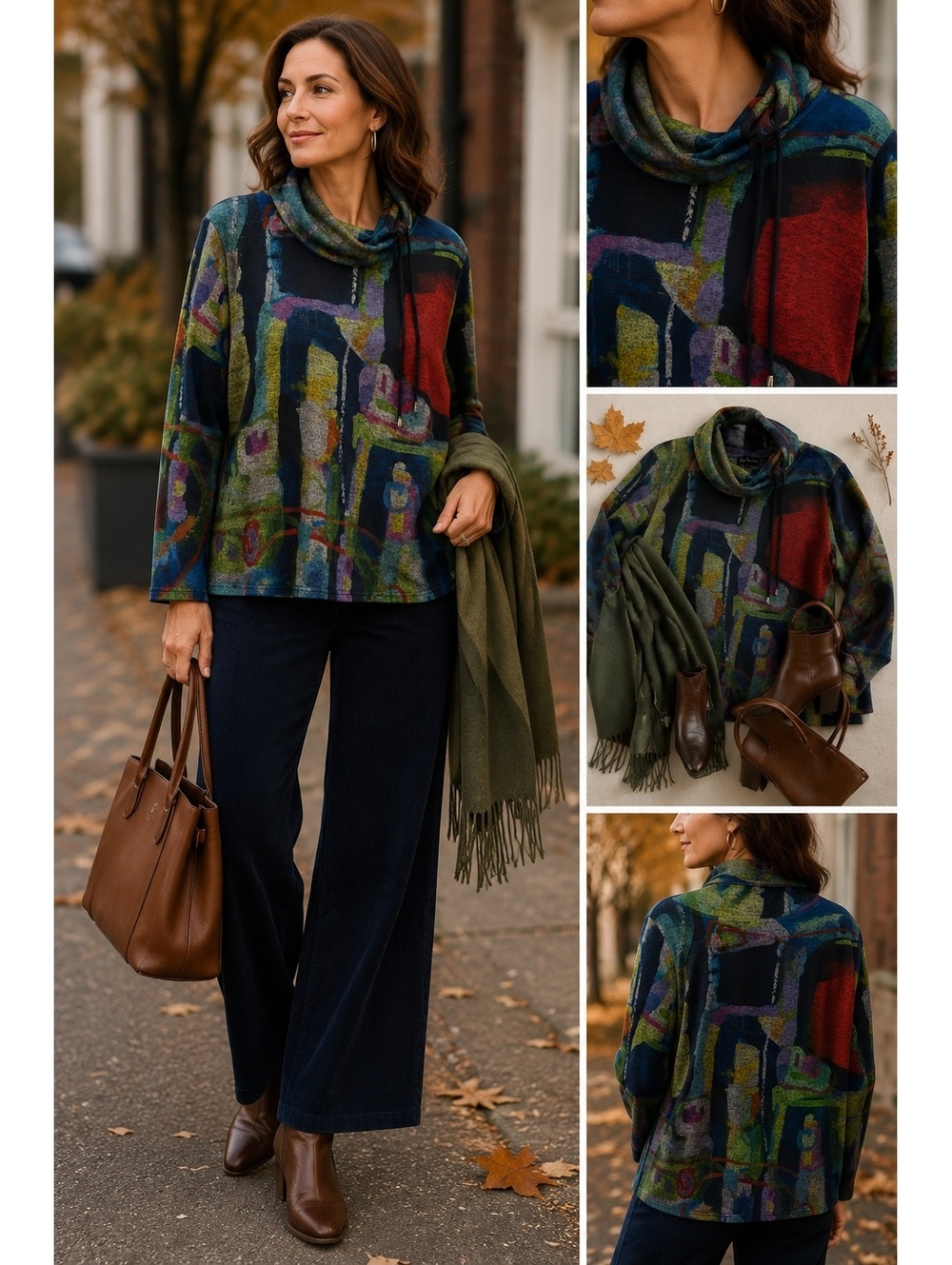 Claire Desjardins Abstract Wearable Art Adjustable Cowl Neck Top XL